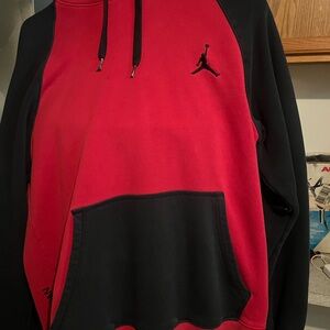 Jordan Black and Red + Gray and Black Hoodies + Black Jordan Lightning Beanie